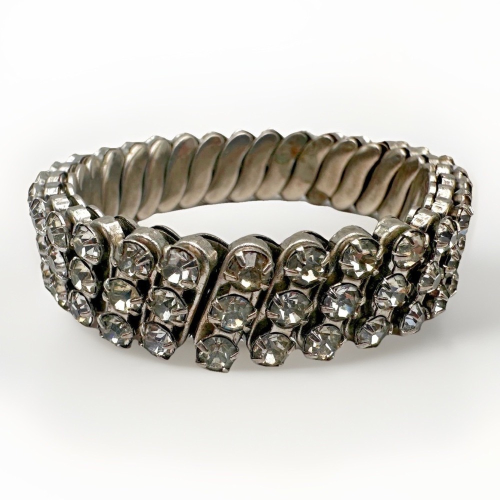 Vintage 90s Rhinestone Stretch Bracelet Glamour Silver Stone Women's  Jewelry